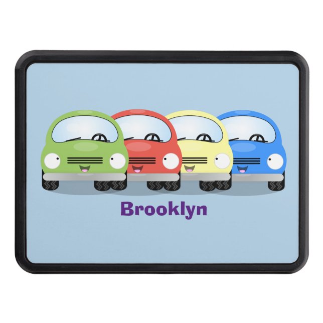 Cute kawaii cars cartoon illustration hitch cover (Front)