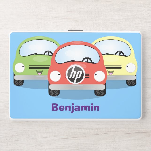 Cute kawaii cars cartoon illustration HP laptop skin (Front)