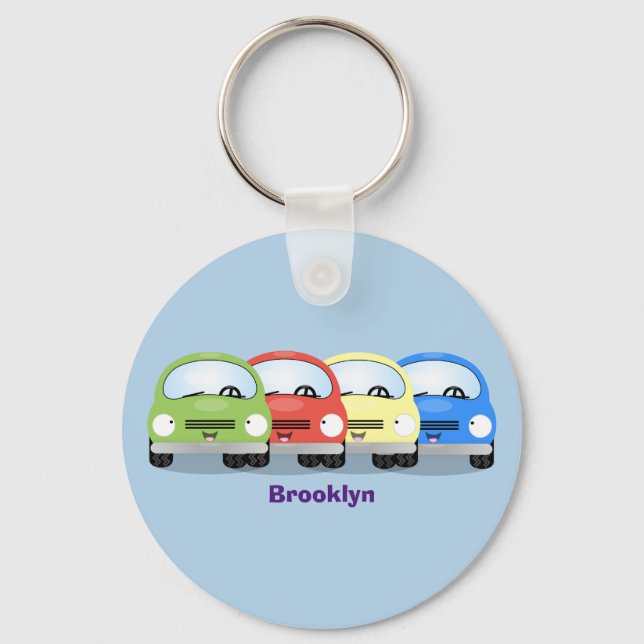 Cute kawaii cars cartoon illustration keychain (Front)