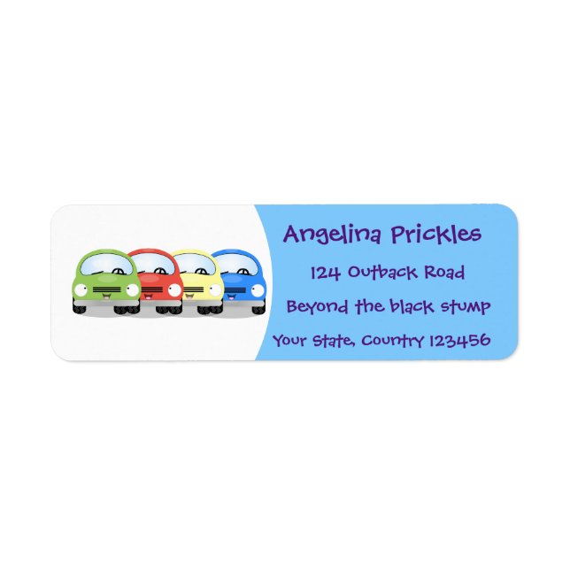 Cute kawaii cars cartoon illustration label (Front)