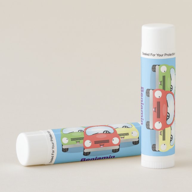 Cute kawaii cars cartoon illustration lip balm (Front)