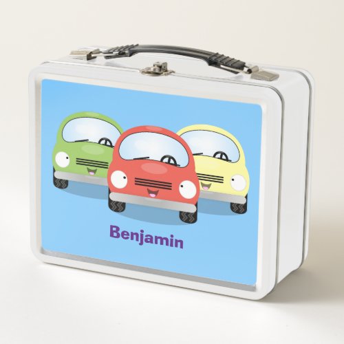 Cute kawaii cars cartoon illustration metal lunch box