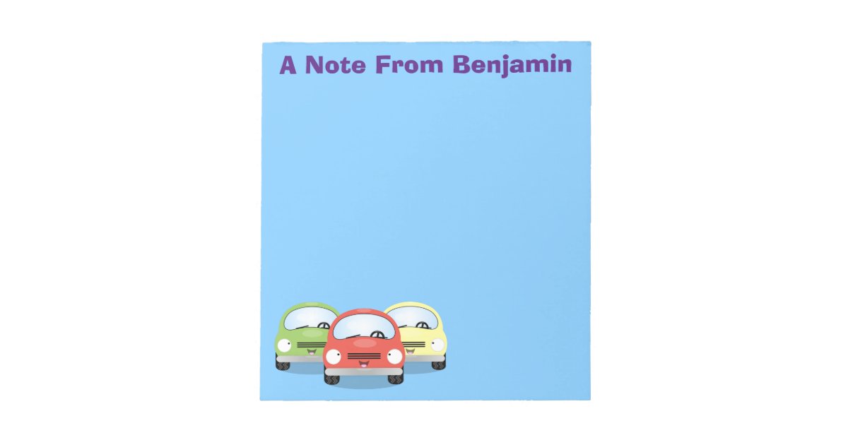Cute kawaii cars cartoon illustration notepad | Zazzle