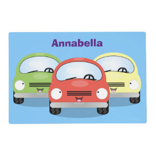 Cute kawaii cars cartoon illustration placemat