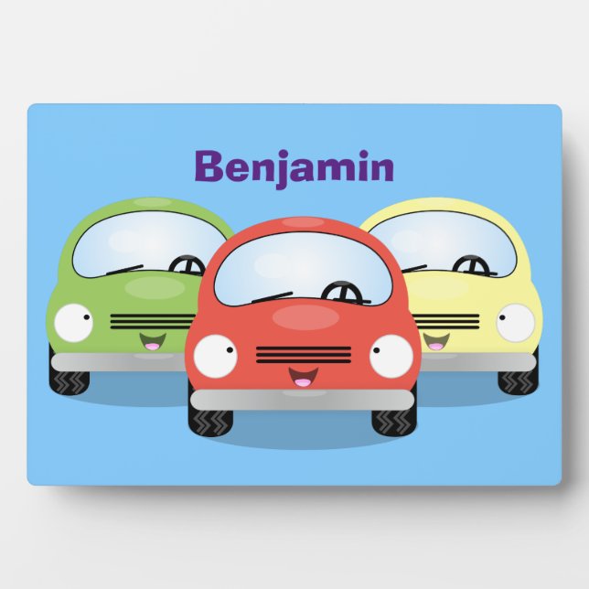 Cute kawaii cars cartoon illustration plaque (Front)