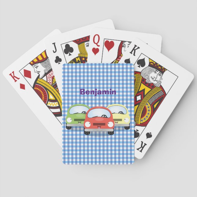 Cute kawaii cars cartoon illustration poker cards (Back)