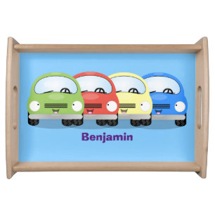 Cute kawaii cars cartoon illustration serving tray