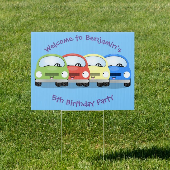 Cute kawaii cars cartoon illustration sign (Insitu)