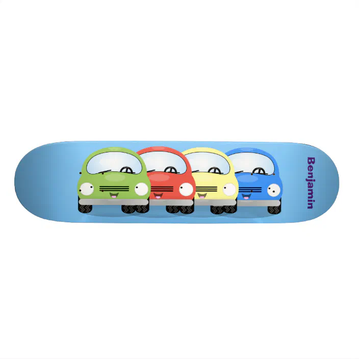 Cute Kawaii Cars Cartoon Illustration Skateboard Zazzle Com