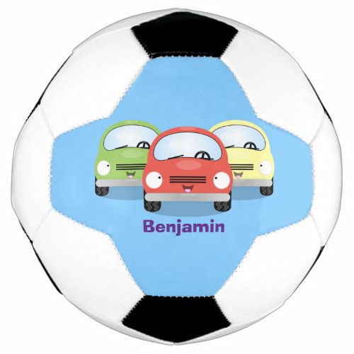 Cute kawaii cars cartoon illustration soccer ball