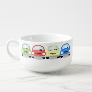 Cute kawaii cars cartoon illustration soup mug