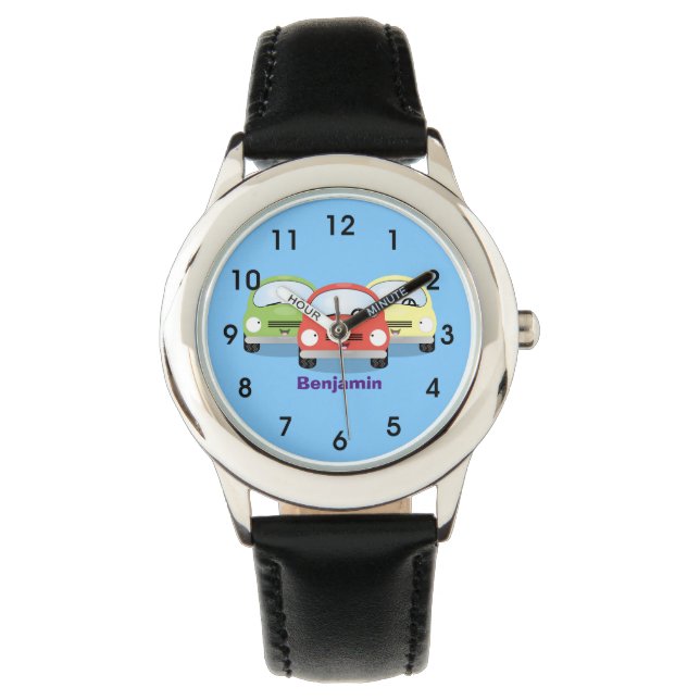 Cute kawaii cars cartoon illustration watch (Front)