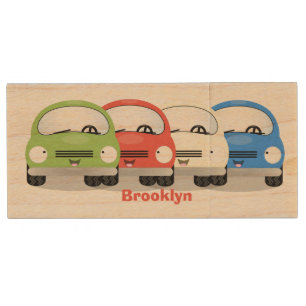 Cute kawaii cars cartoon illustration wood flash drive