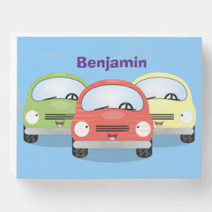 Cute kawaii cars cartoon illustration wooden box sign