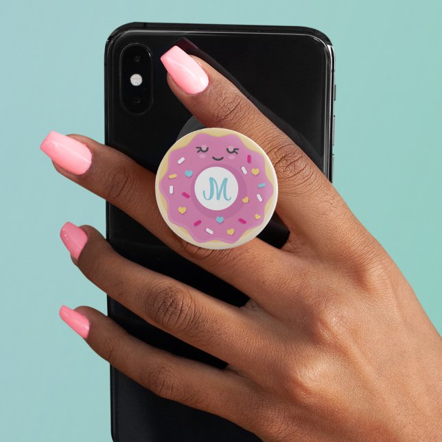 Cute Kawaii Cartoon Anime Sprinkle Donut Monogram PopSocket (Creator Uploaded)