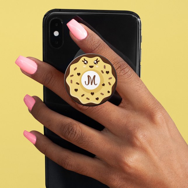 Cute Kawaii Cartoon Anime Sprinkle Donut Monogram PopSocket (Creator Uploaded)