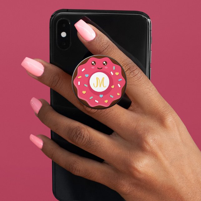 Cute Kawaii Cartoon Anime Sprinkle Donut Monogram PopSocket (Creator Uploaded)