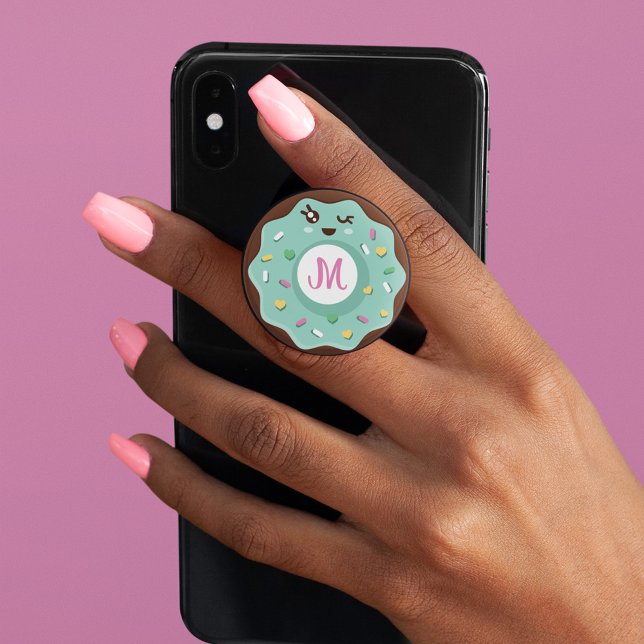 Cute Kawaii Cartoon Anime Sprinkle Donut Monogram PopSocket (Creator Uploaded)
