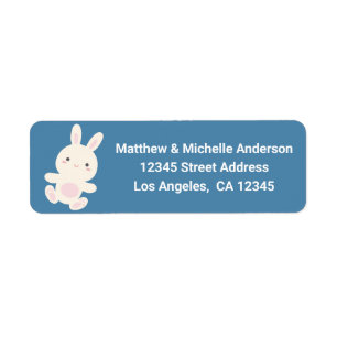 Cute Kawaii Cartoon Bunny Blue Return Address Label