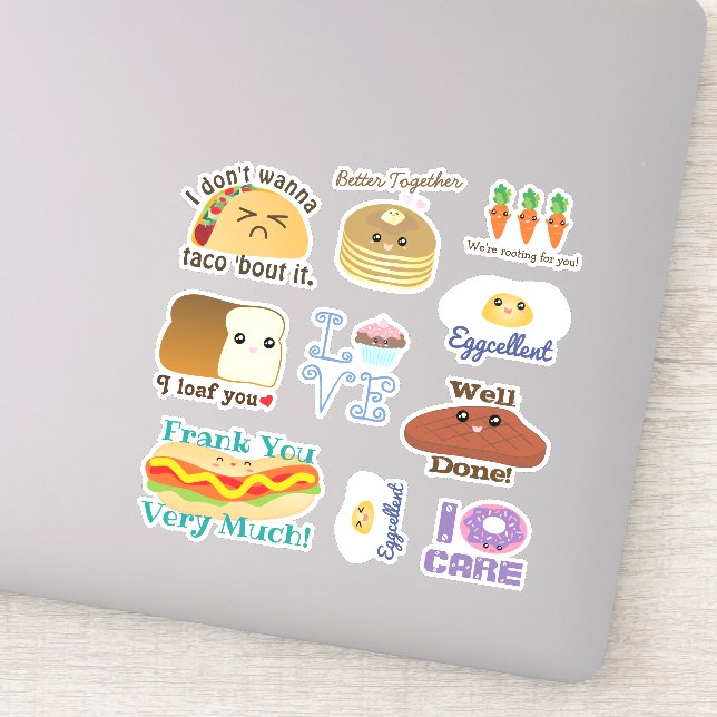 Cute Kawaii Cartoon Food Doodle Funny Puns Sayings Sticker (Detail)