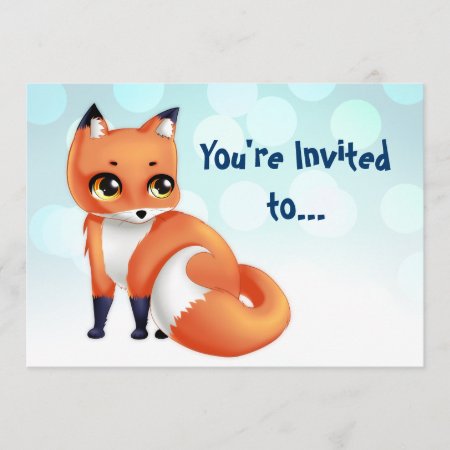 Cute Kawaii Cartoon Fox Bithday Party Invitation