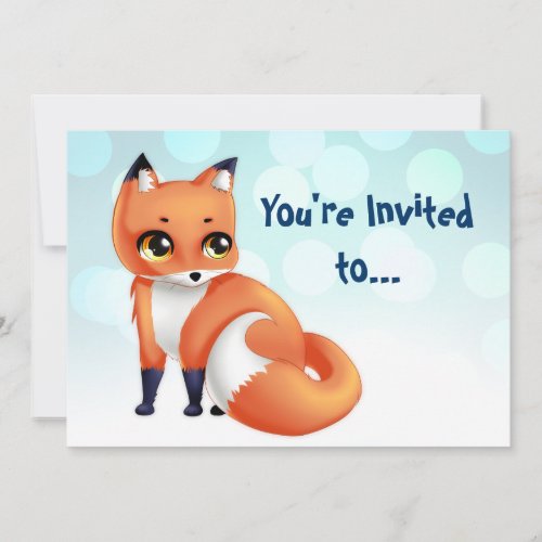 Cute Kawaii cartoon fox bithday party Invitation