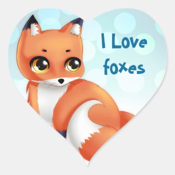 Cute Kawaii Cartoon Fox Heart Sticker by DiaSuuArt at Zazzle