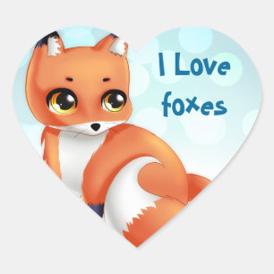 Cute Kawaii cartoon fox Heart Sticker