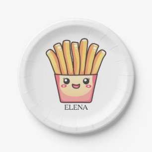 Cute kawaii cartoon fries with your name on it paper plates