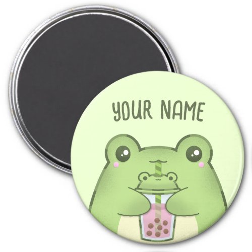 Cute Kawaii Cartoon Frog Drinking Bubble Tea Magnet