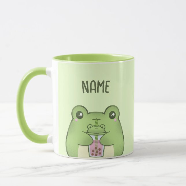 Cute Kawaii Cartoon Frog Drinking Bubble Tea Mug (Left)