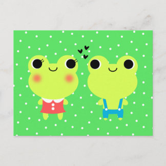 Cute Kawaii Cartoon Frog Valentines Postcard
