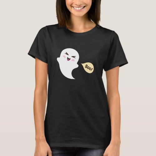 Cute kawaii cartoon ghost saying boo Halloween T_Shirt