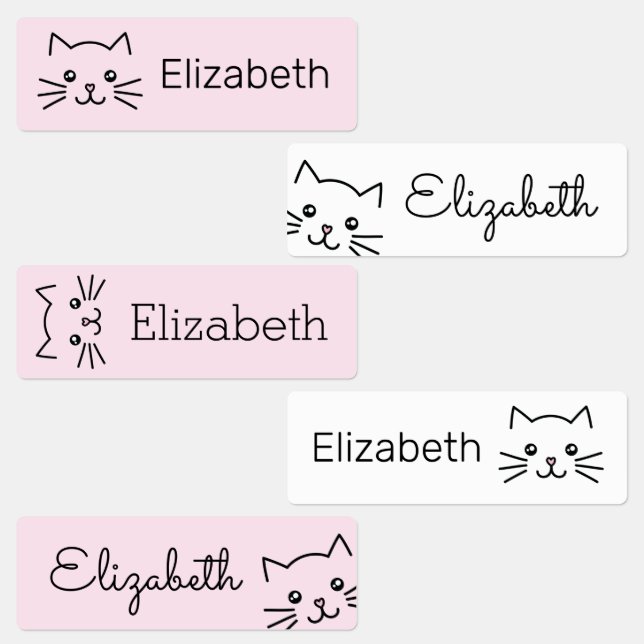 Cute Kawaii Cartoon Kitty Cat Personalized Kids Labels (Group)