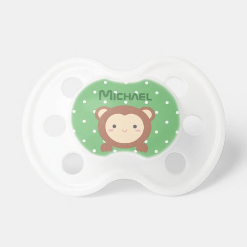 Cute Kawaii Cartoon Monkey Boy Green Polka Dots Pacifier