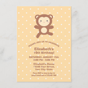 Cute Kawaii Cartoon Monkey Boy Kids Birthday Party Invitation