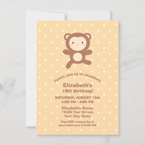 Cute Kawaii Cartoon Monkey Boy Kids Birthday Party Invitation