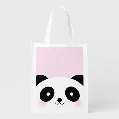 Cute Kawaii Cartoon Panda Bear Face Pink Grocery Bag