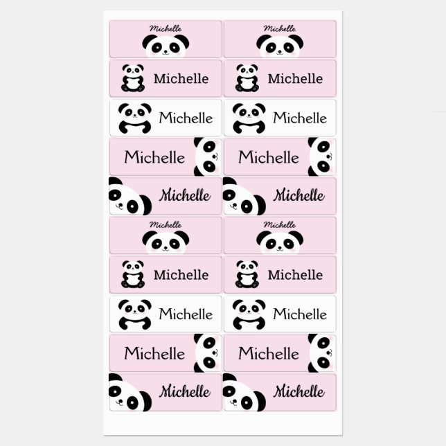 Cute Kawaii Cartoon Panda Bear Kids Personalized Labels (Sheet)