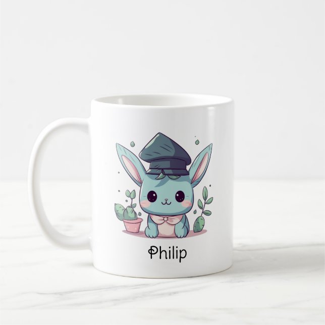 Cute Kawaii Cartoon Personalized Graduation Coffee Mug (Left)