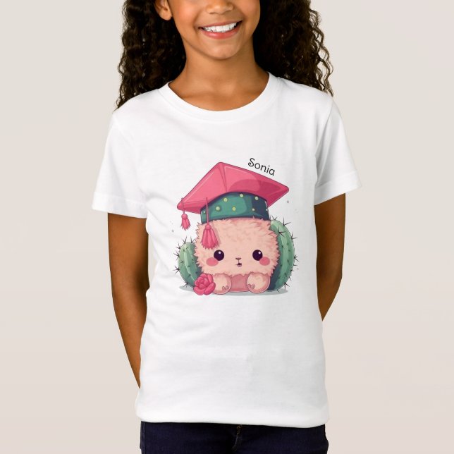 Cute Kawaii Cartoon Personalized Graduation T-Shirt (Front)