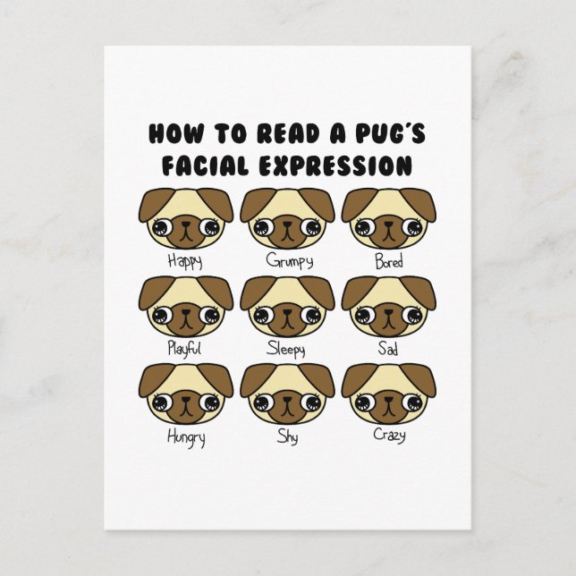 Cute Kawaii Cartoon Pug Funny Postcard (Front)