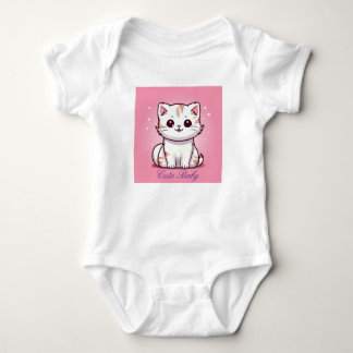 Cute kawaii cartoon-style cat baby bodysuit