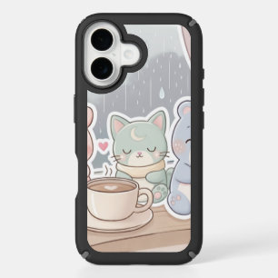 Cute Kawaii Cat and Bear Coffee Rainy Day iPhone 1 16 Case