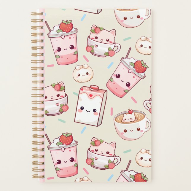 Cute Kawaii Cat and Coffee Print Planner Adorable (Front)