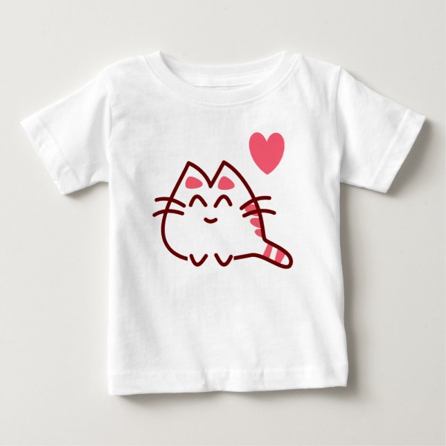 Cute Kawaii Cat and Heart Baby T-Shirt (Front)
