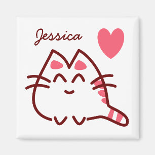 Cute Kawaii Cat and Heart Personalised Magnet