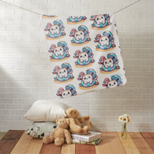 Cute kawaii cat at beach baby blanket