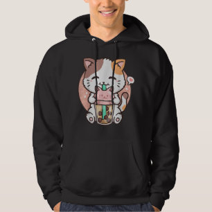 Cute Kawaii Cat Boba Bubble Milk Tea Anime Neko Ki Hoodie