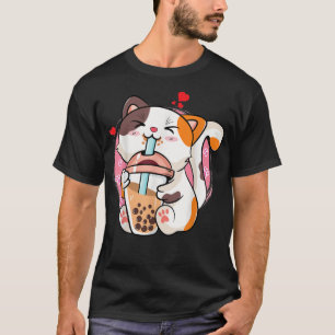 Cute Kawaii Cat Boba Bubble Milk Tea Anime Neko Ki T-Shirt